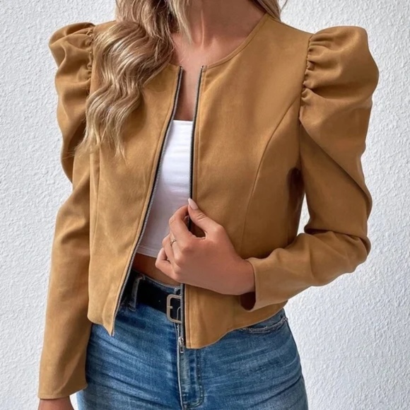 Luxe Puff Sleeve Zip up Jacket - Picture 4 of 15